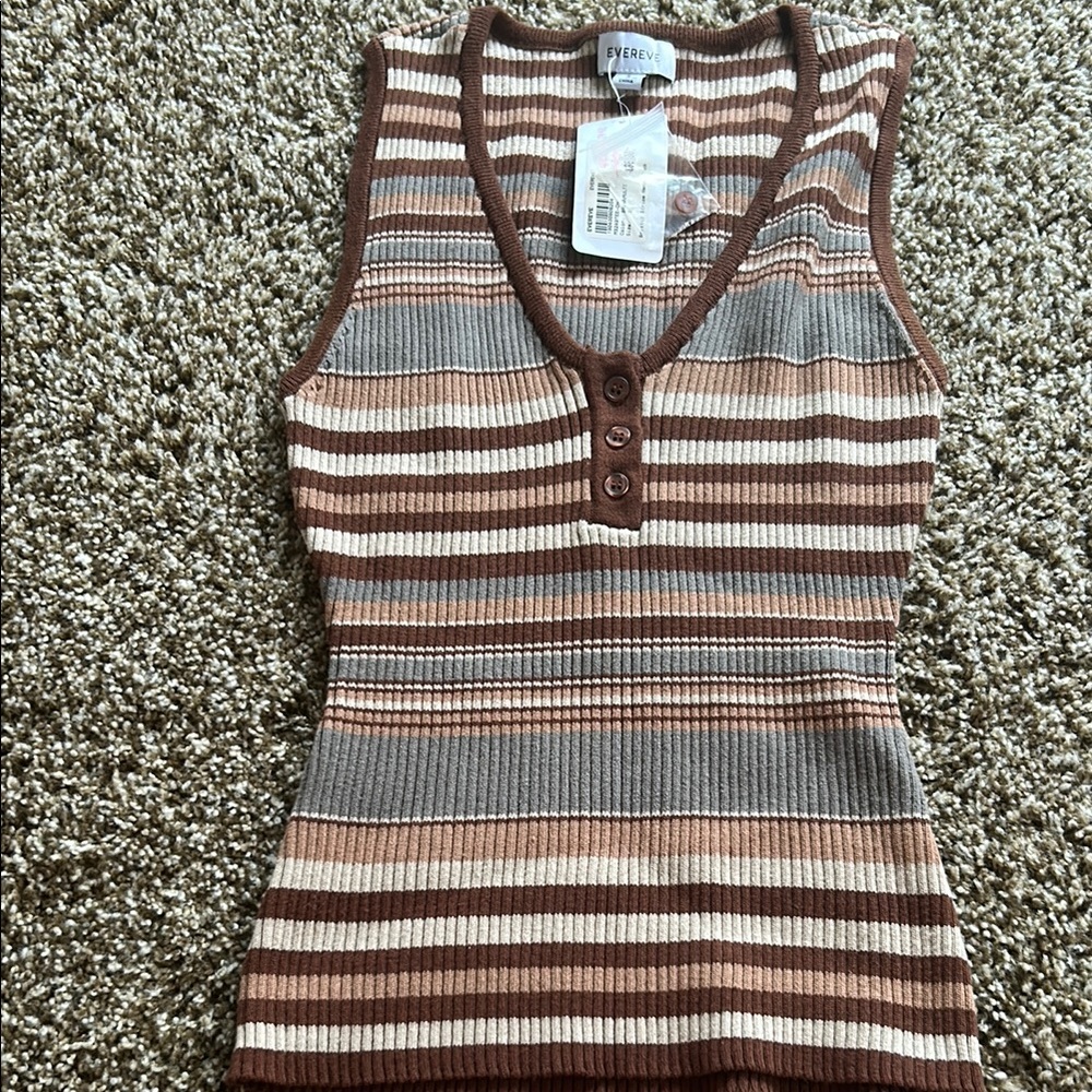Evereve Brown and Cream Striped Tank Top